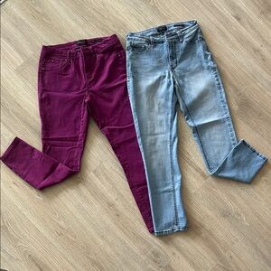 Trendy Women's Skinny Jeans - Burgundy and Light Blue
